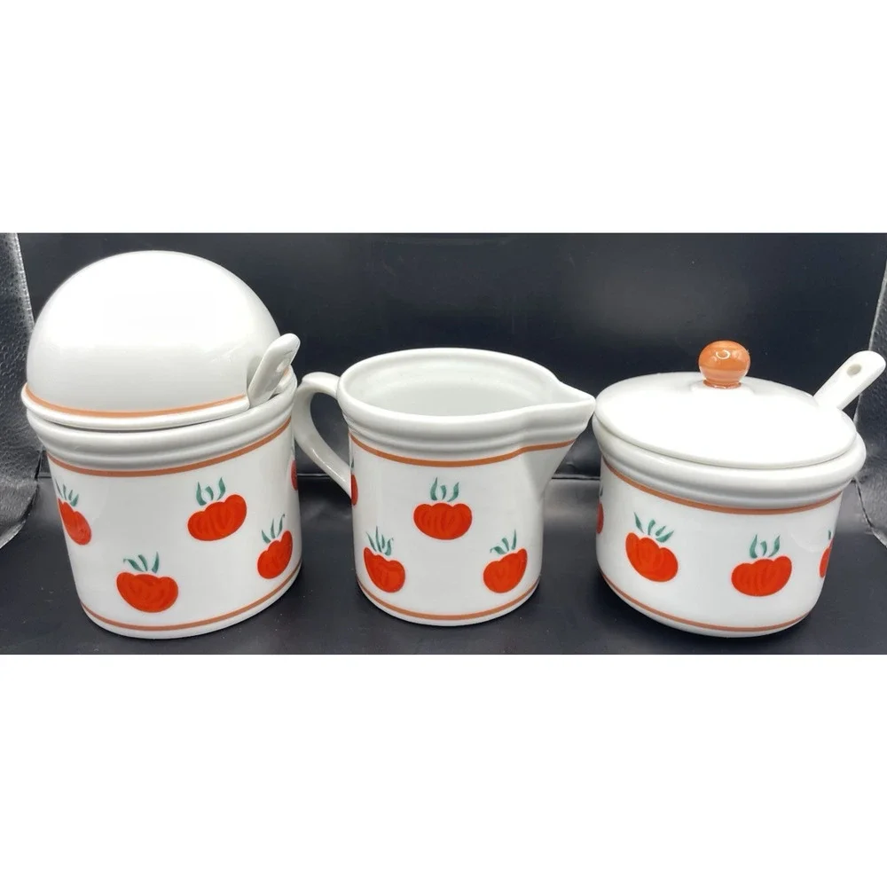 Rauschert Culinary Editions Tomato Design Sugar Bowl, Creamer, and Jam Bowl